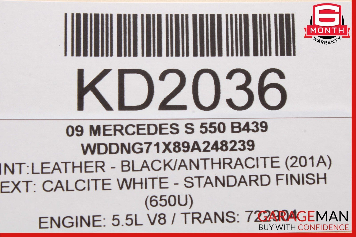 07-13 Mercedes W221 S550 Rear Right Side Keyless Go Exterior Door Handle White