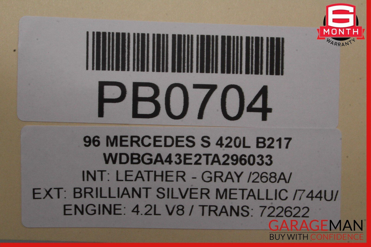 92-99 Mercedes W140 500SEL S420 Rear Left Driver Side Interior Door Panel Gray