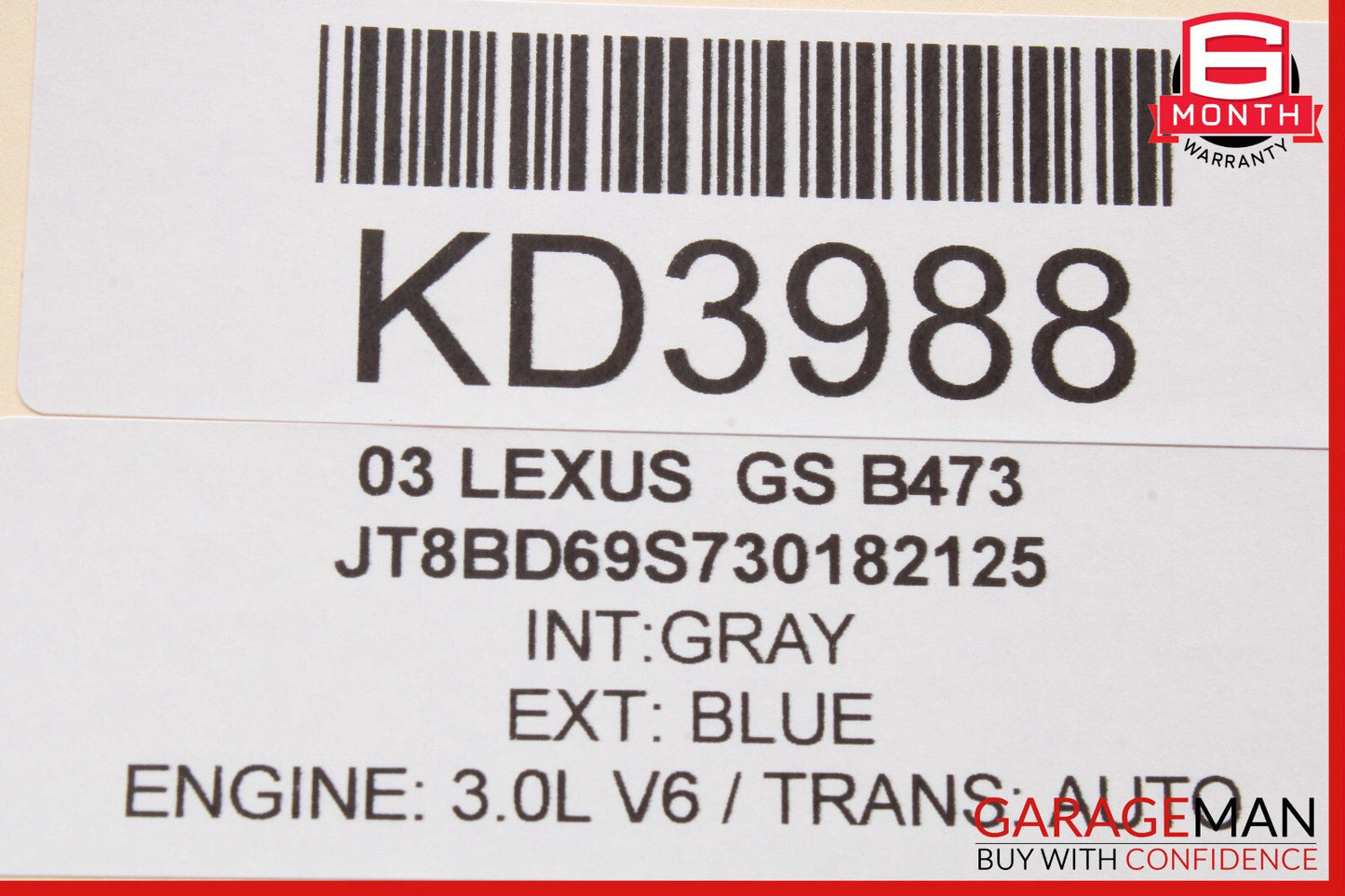 00-05 Lexus GS300 Rear Left Inner Tail Light Lamp OEM