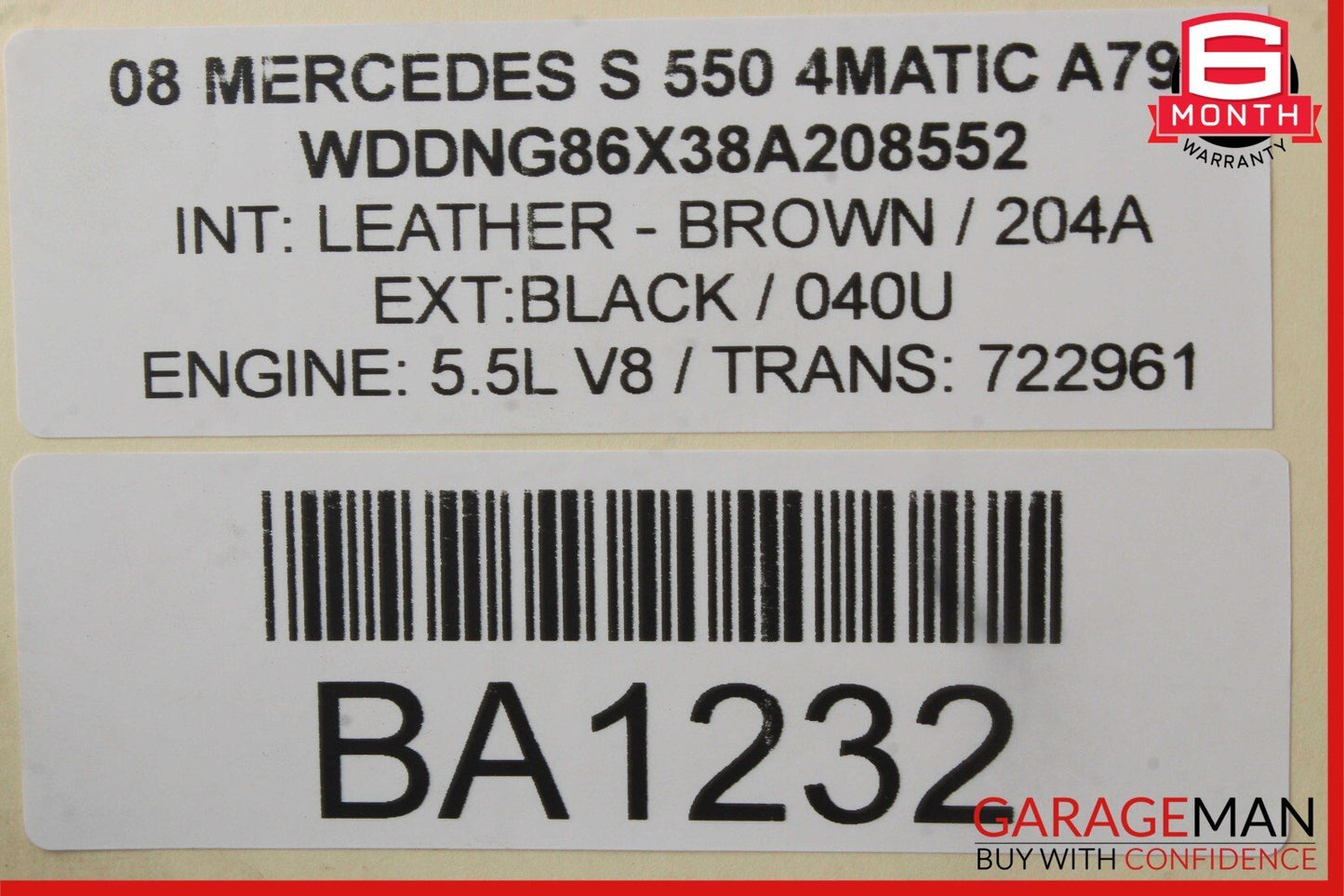 07-13 Mercedes W221 S550 S63 Rear Center Seat Belt Retractor Buckle Brown OEM