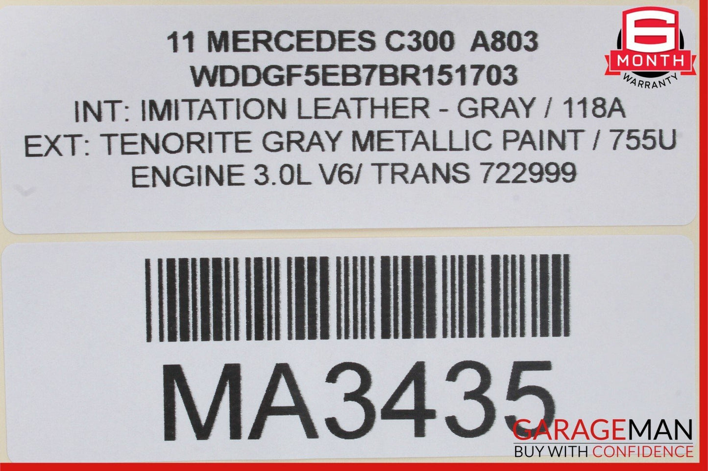 08-11 Mercedes W204 C350 C300 C63 AMG Overhead Dome Light Lamp Assembly Black