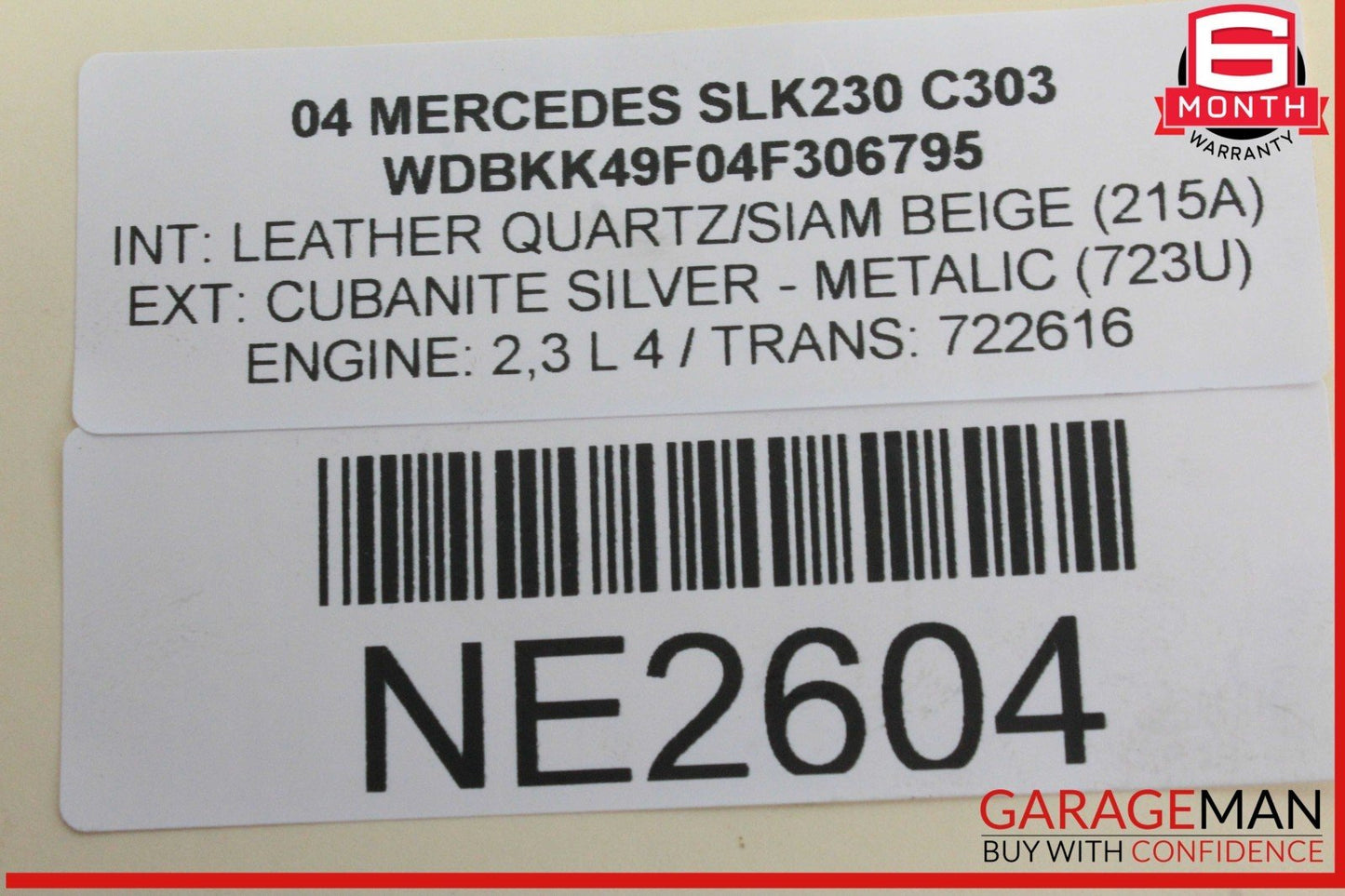 97-04 Mercedes R170 SLK230 SLK320 Convertible Top Front Lock Latch Cylinder OEM