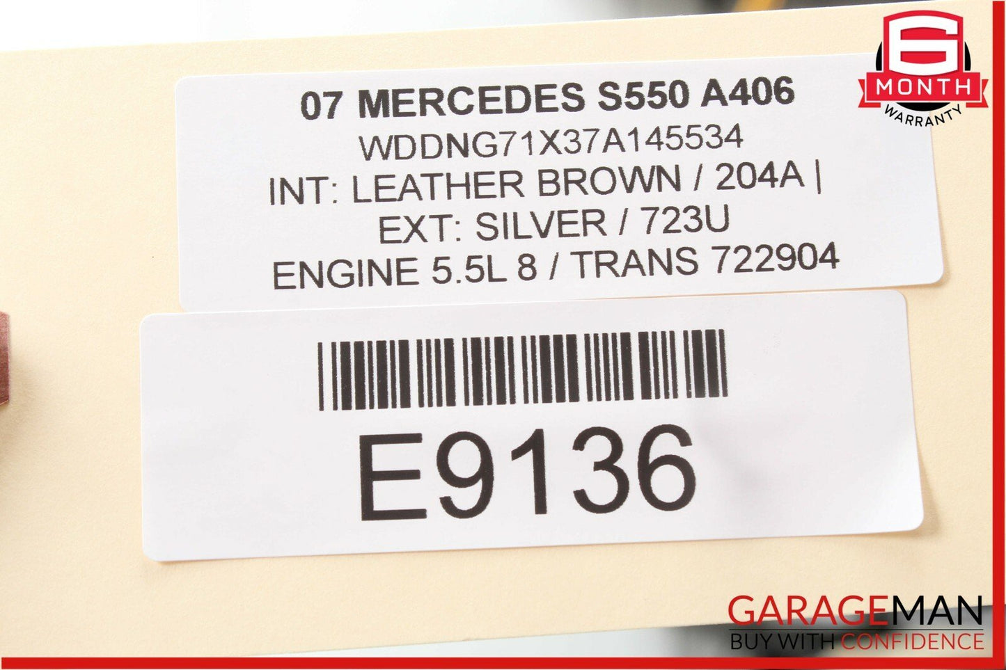 07-09 Mercedes W221 S550 S65 AMG Top Upper Rear View Mirror Brown 2218110007 OEM