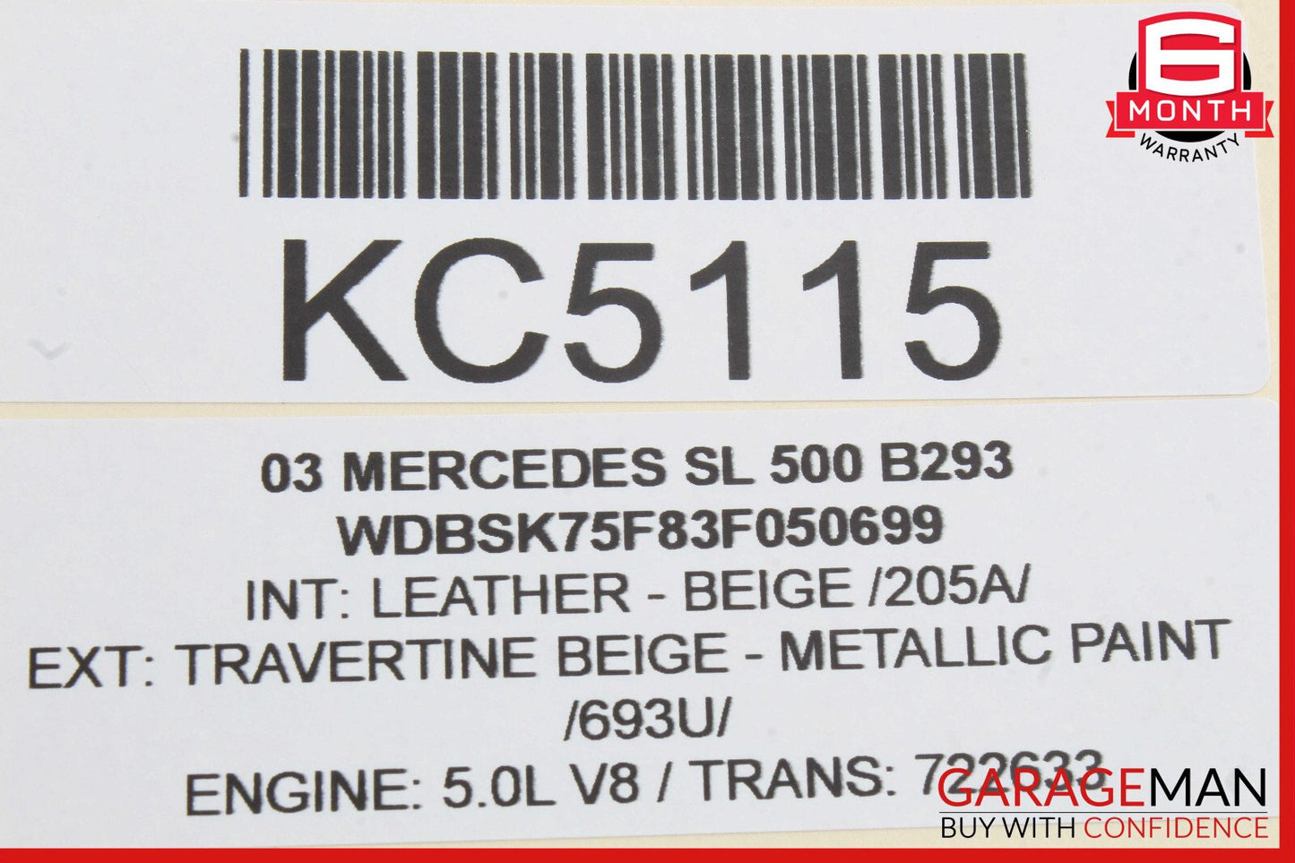 03-11 Mercedes R230 SL500 Left Convertible Roof Hydraulic Load Assist Cylinder