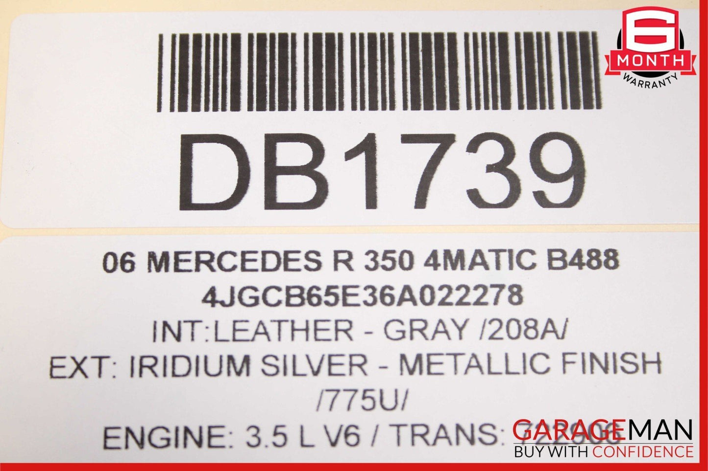 06-10 Mercedes W251 R350 R500 Front Left Side Top Upper Seat Cushion Cover Gray
