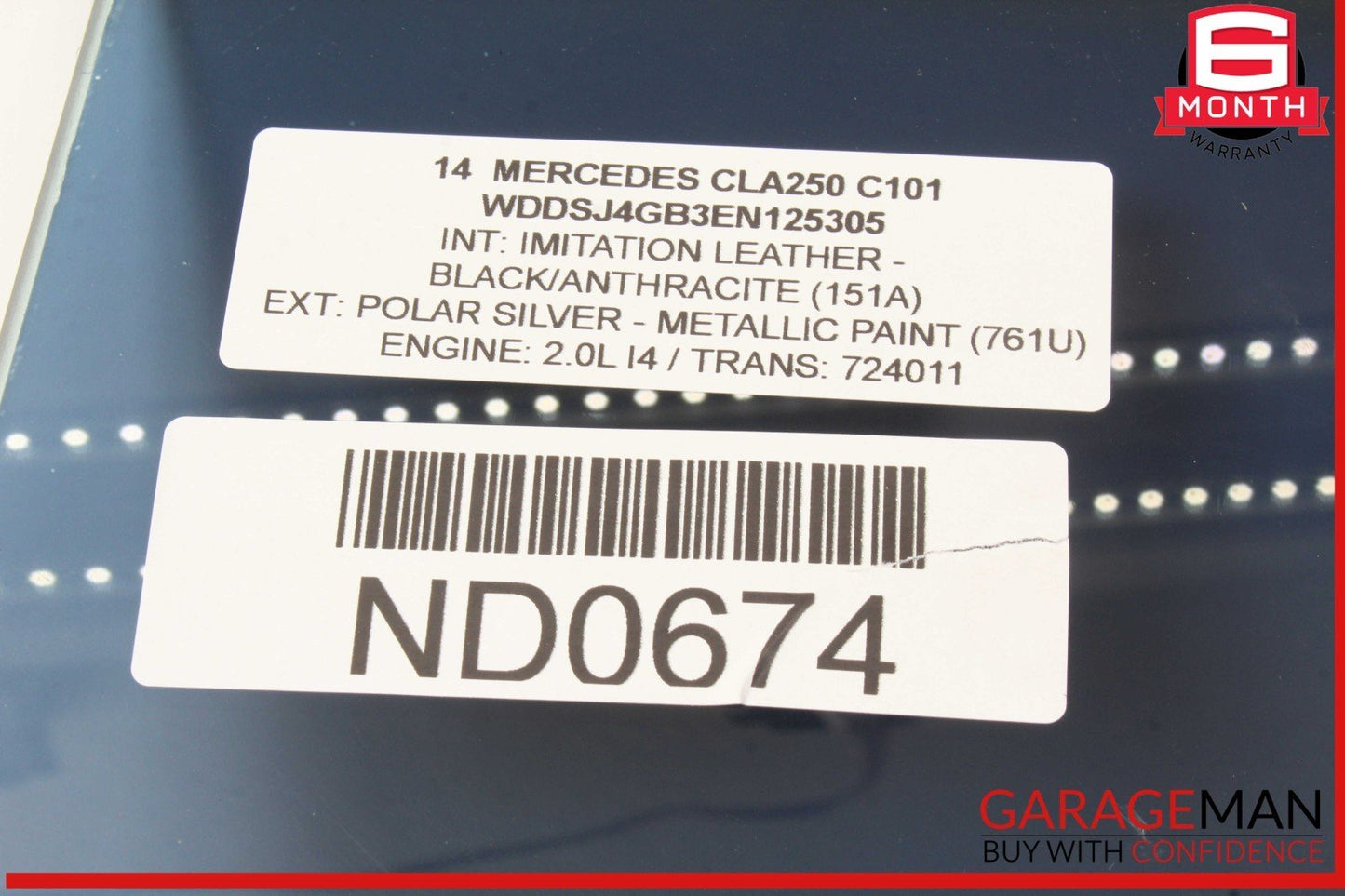 14-18 Mercedes W117 CLA250 Rear Left Driver Side Door Window Glass OEM
