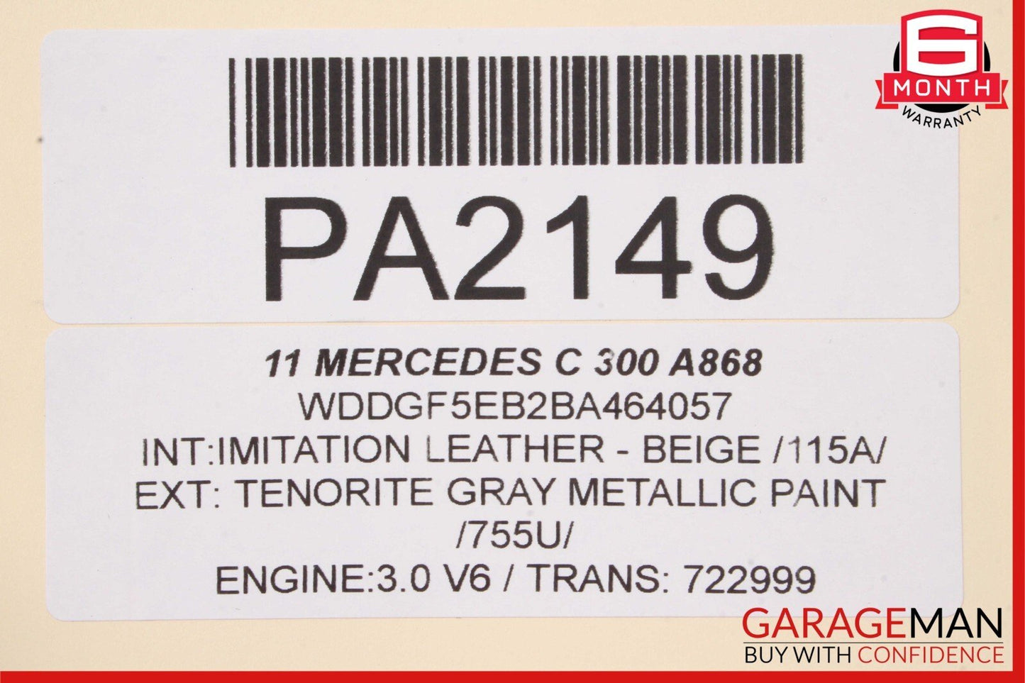 08-14 Mercedes W204 C250 C300 Sedan Front Right Side Interior Door Panel Beige