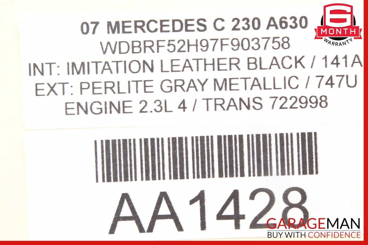 05-07 Mercedes W203 C230 C55 AMG Rear Right Side Exterior Door Handle Gray