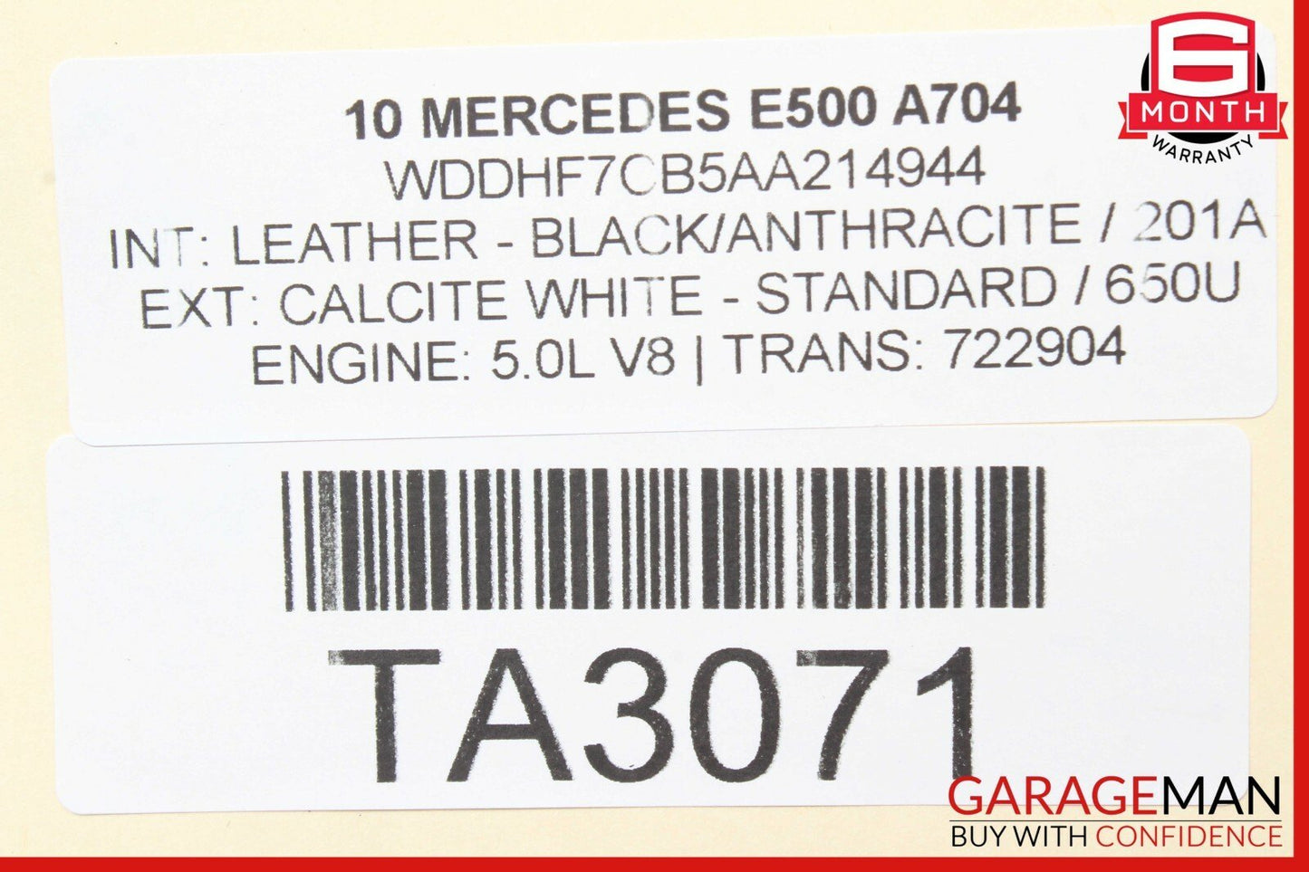 10-16 Mercedes W212 E500 Rear Left Driver Side Exterior Door Shell White OEM