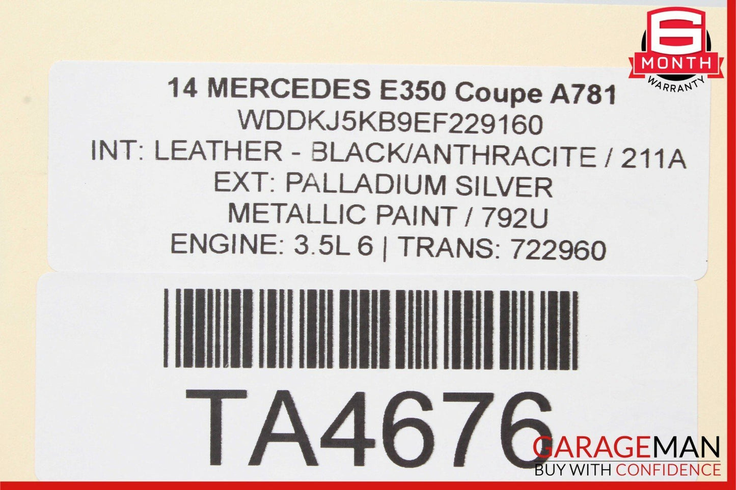 12-16 Mercedes E350 GLK350 C350 M276 V6 3.5L Complete Engine Assy RWD OEM 155k