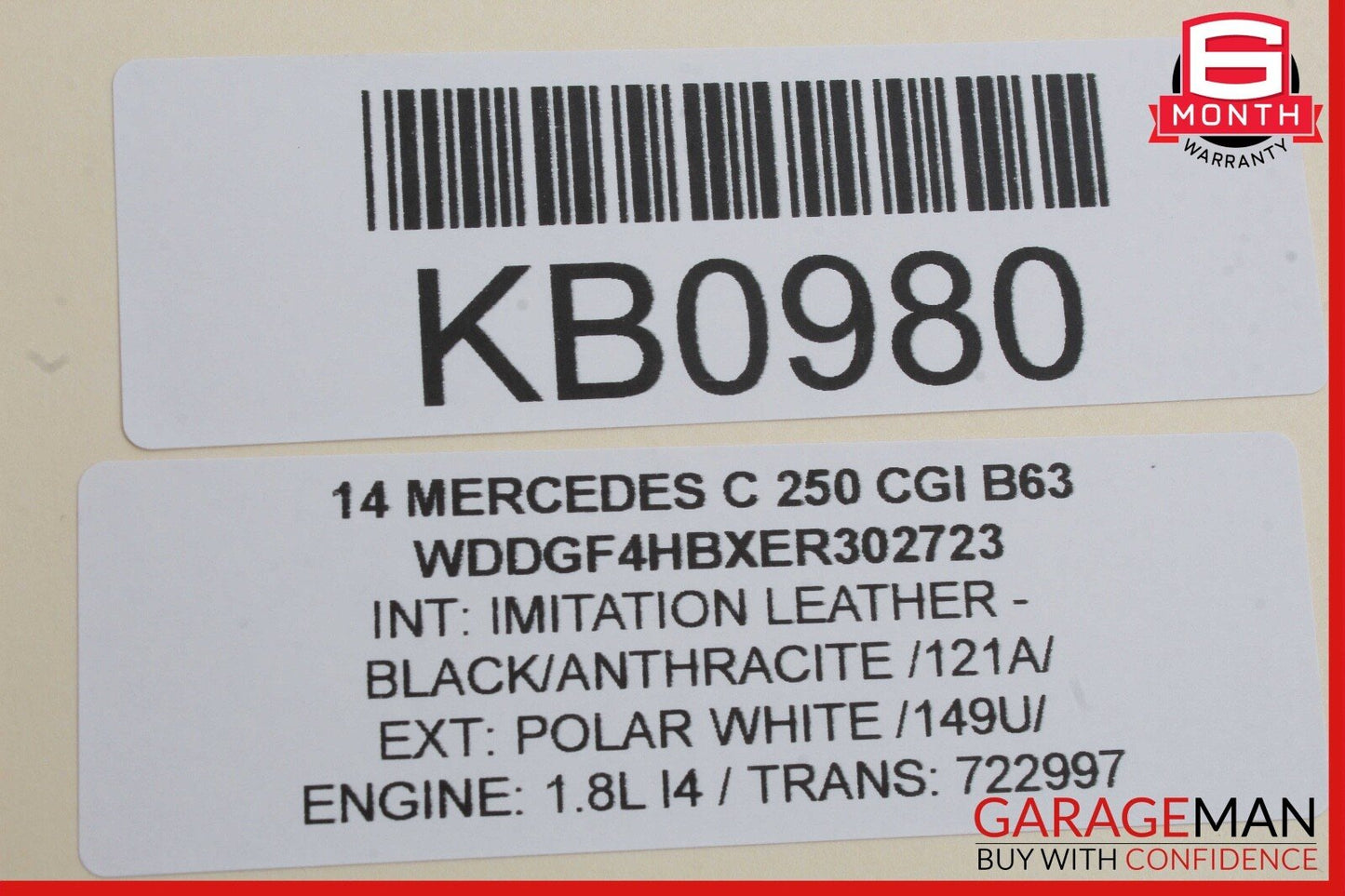 12-14 Mercedes W204 C250 Rear Left Exterior Door Handle White OEM
