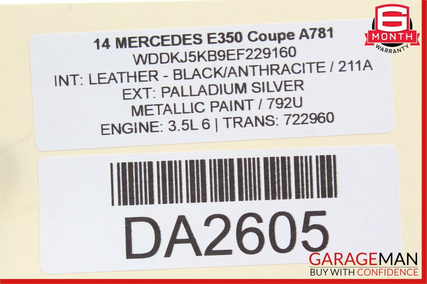 10-16 Mercedes W212 E350 Coupe Rear Right Side Door Window Regulator Motor Unit
