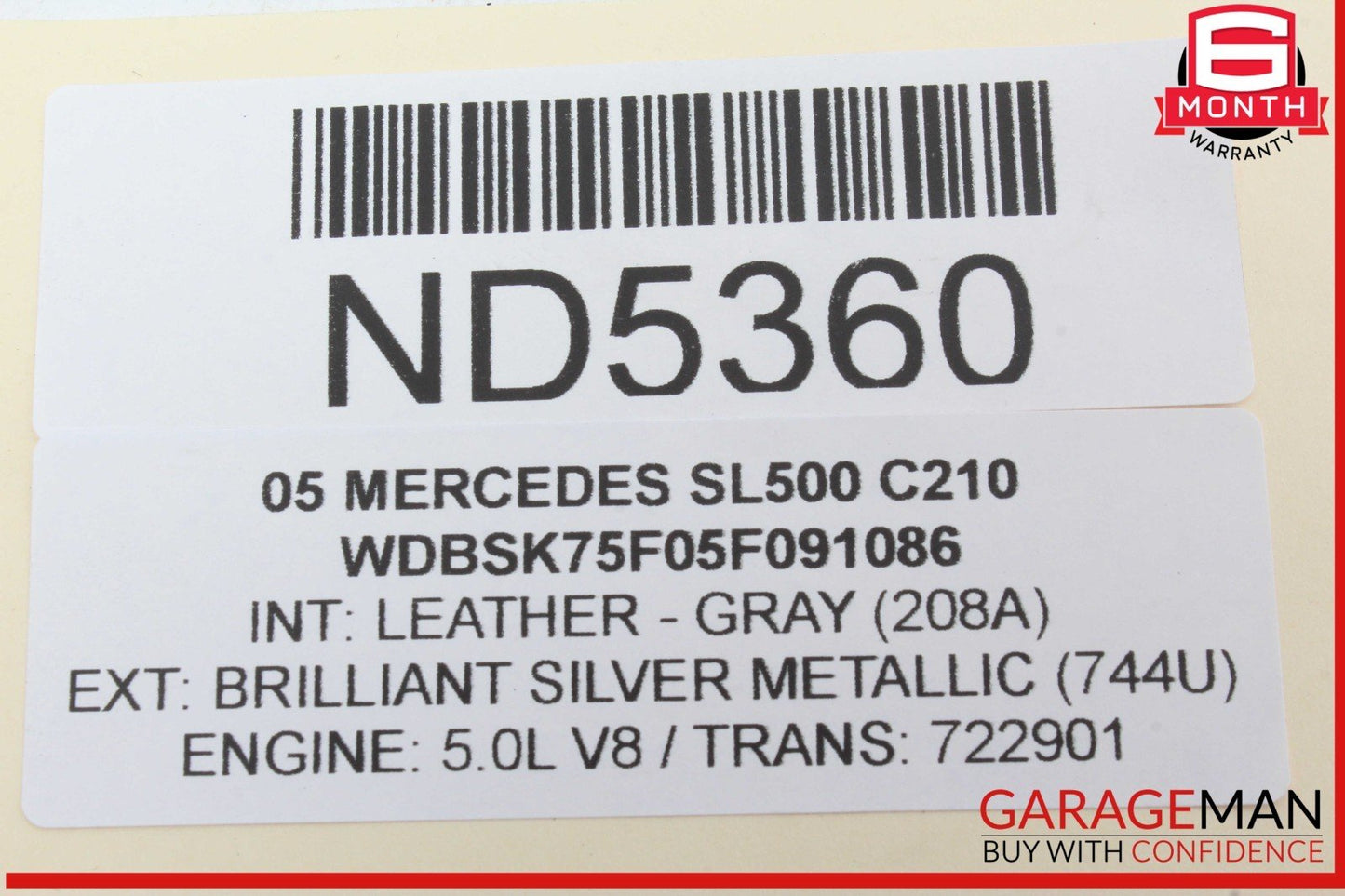 03-12 Mercedes R230 SL500 SL55 Convertible Top Left Load Assist Cylinder OEM