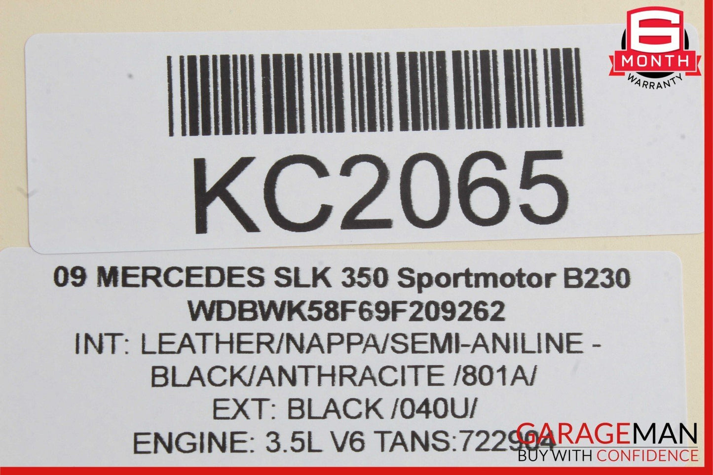 05-11 Mercedes R171 SLK350 Rear Right Convertible Top Side Trunk Lid Cylinder