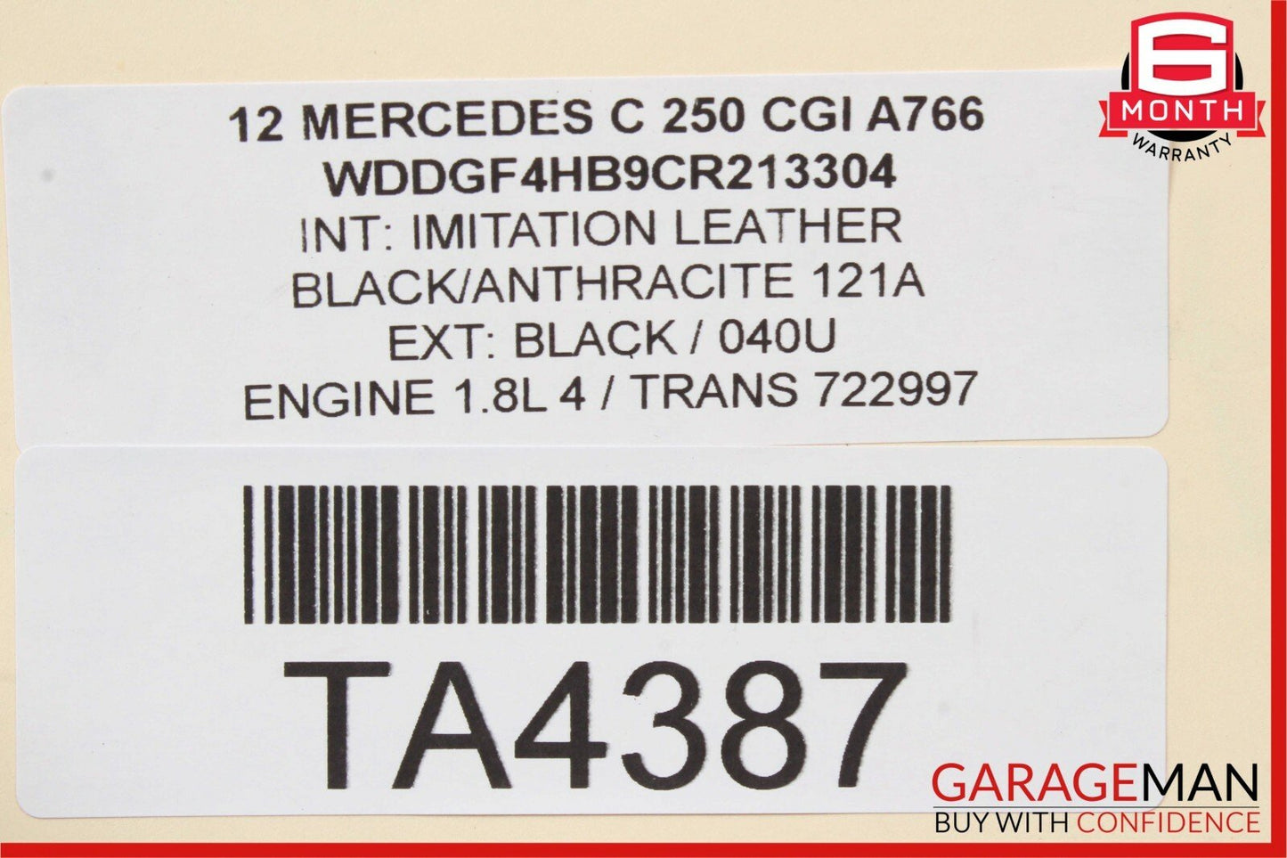 08-14 Mercedes W204 C250 AMG Sport Sedan Right Side Rocker Molding Skirt Black