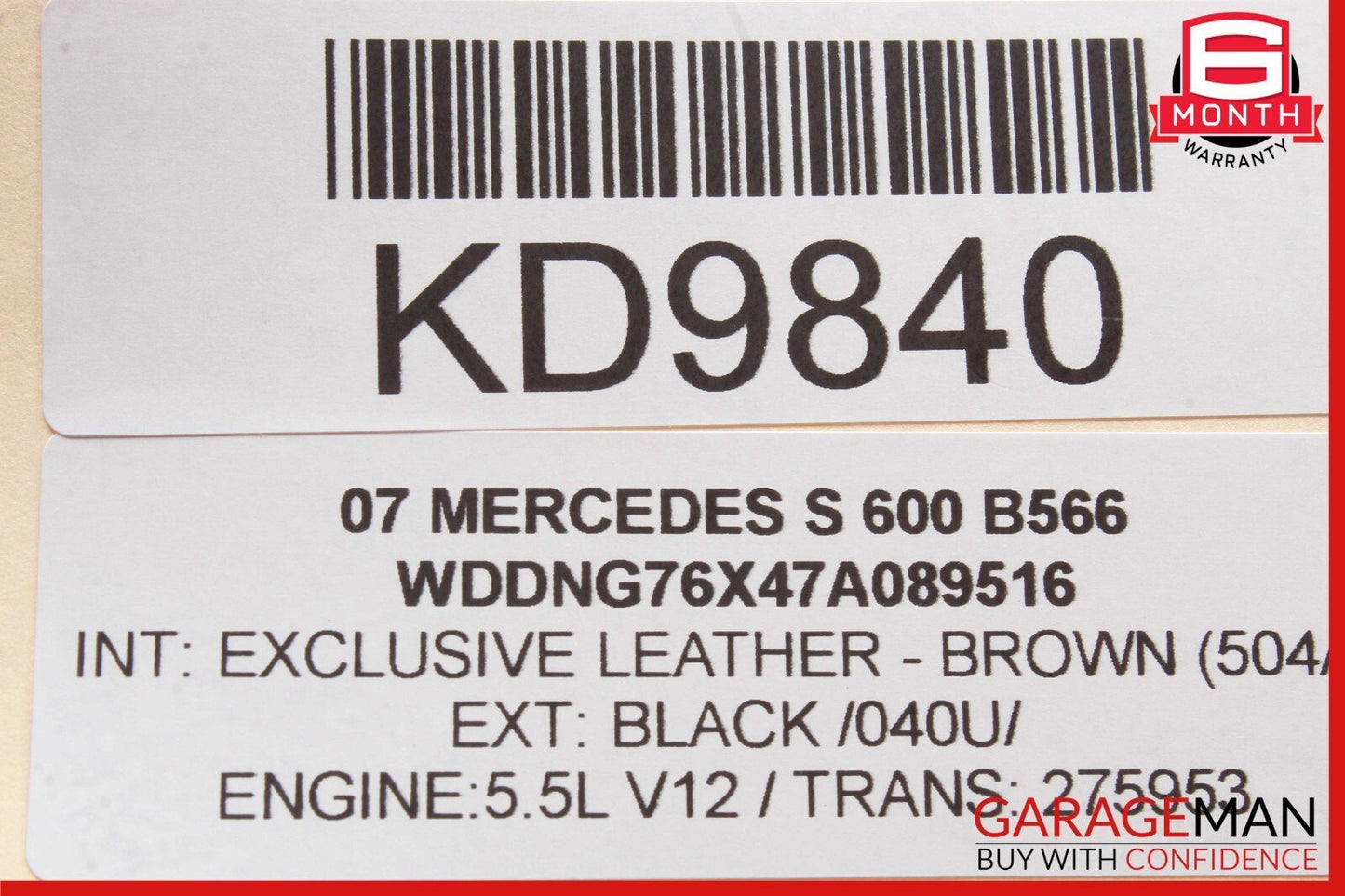 07-09 Mercedes W221 S550 S600 Front Top Upper Rear View Mirror Brown OEM