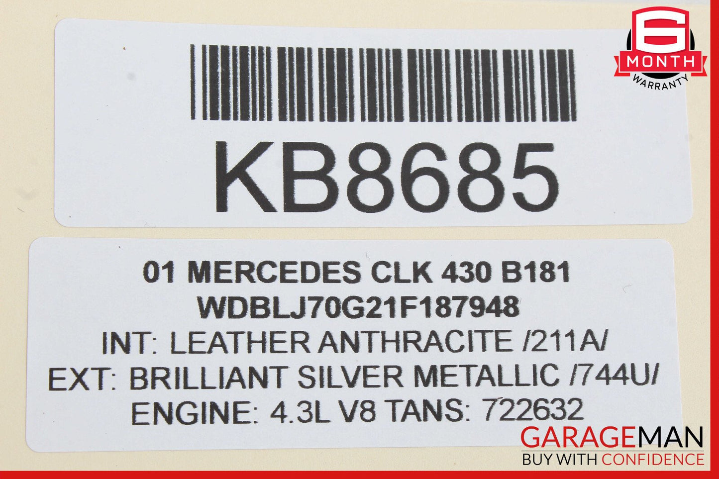 97-03 Mercedes W208 CLK430 CLK320 Inner Tail Light Lamp Rear Right Side OEM