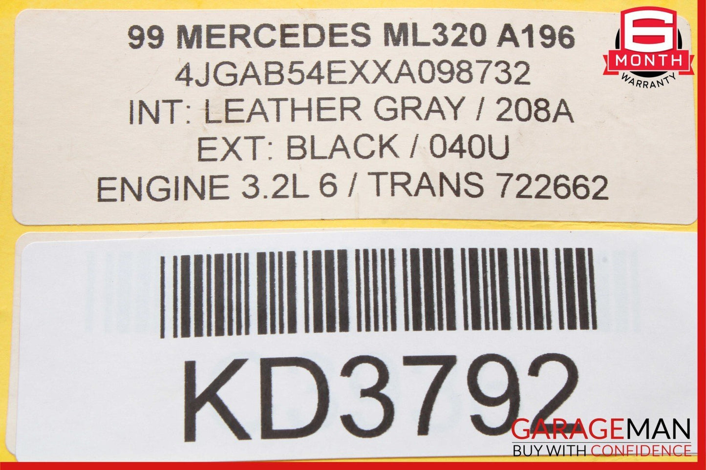 98-05 Mercedes W163 ML350 ML320 Front Left or Right Seat Headrest Head Rest Grey