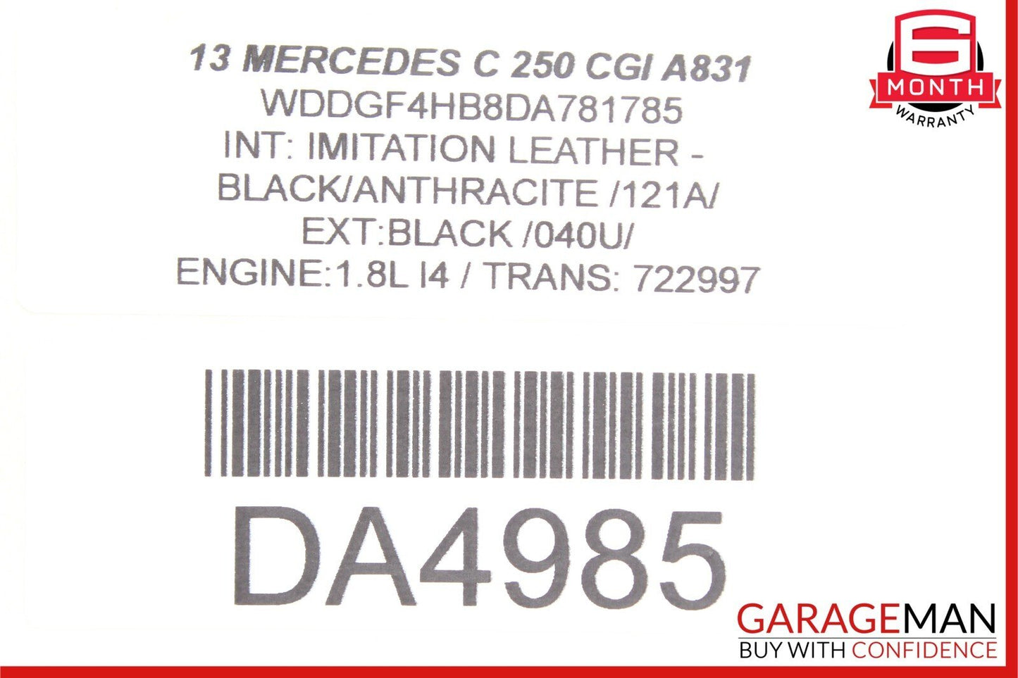 08-14 Mercedes C250 C300 C350 Front Right Side Sunvisor Sun Visor Cover Black