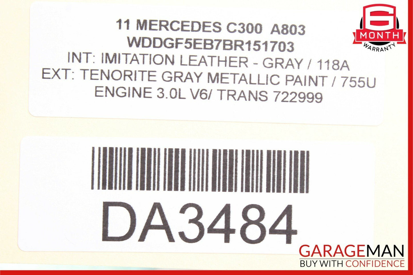 08-14 Mercedes W204 C300 Sedan Front Right Side Top Upper Seat Cushion Gray OEM