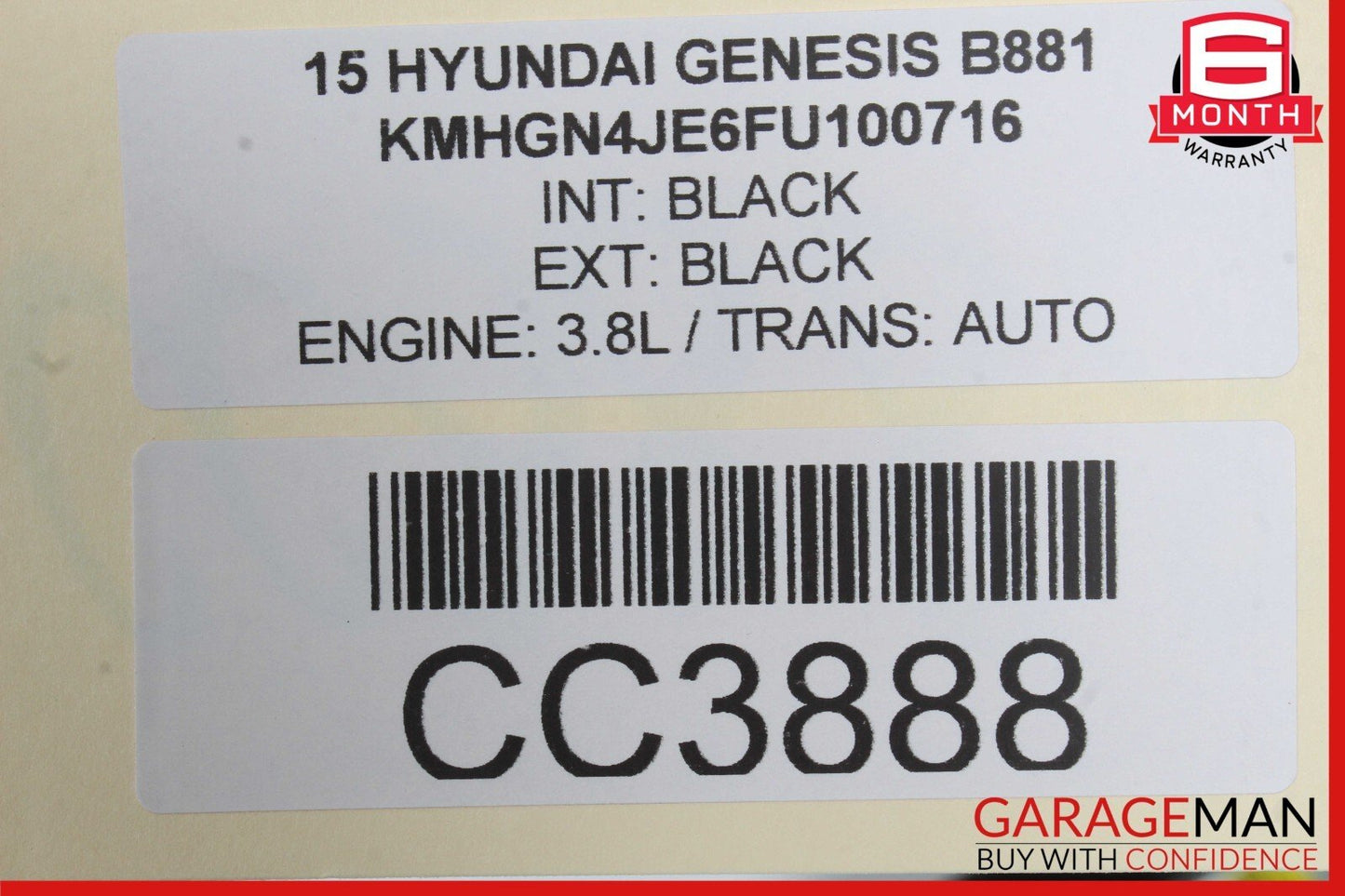 15-16 HYUNDAI GENESIS REAR RIGHT SIDE INTERIOR DOOR PANEL