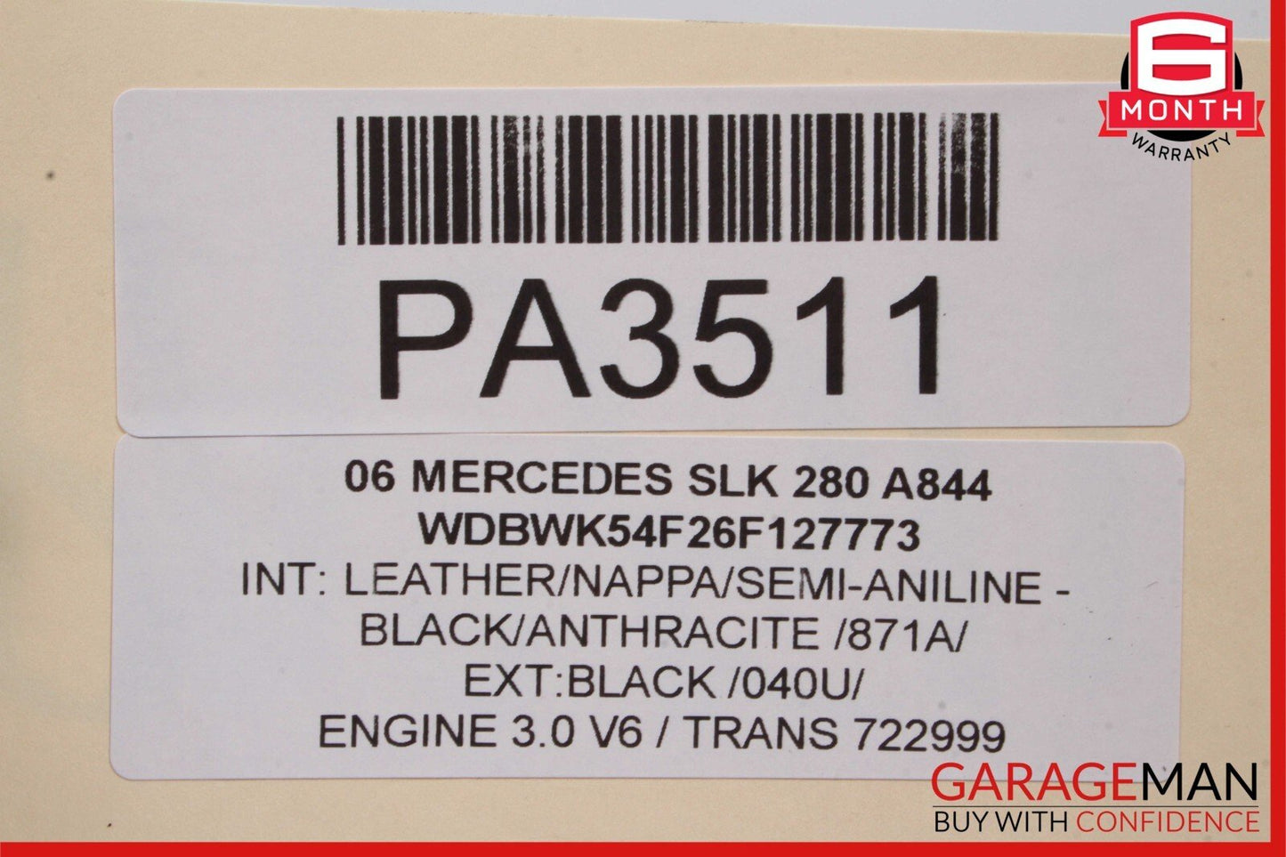 06-11 Mercedes SLK300 SLK280 Rear Axle Driveshaft Drive Shaft Propeller RWD
