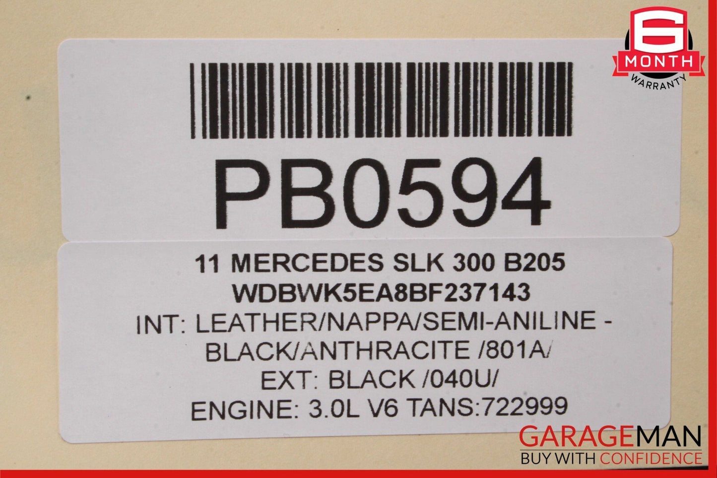 05-11 Mercedes R171 SLK280 SLK300 Convertible Hard Top Roof Folding Panel Black
