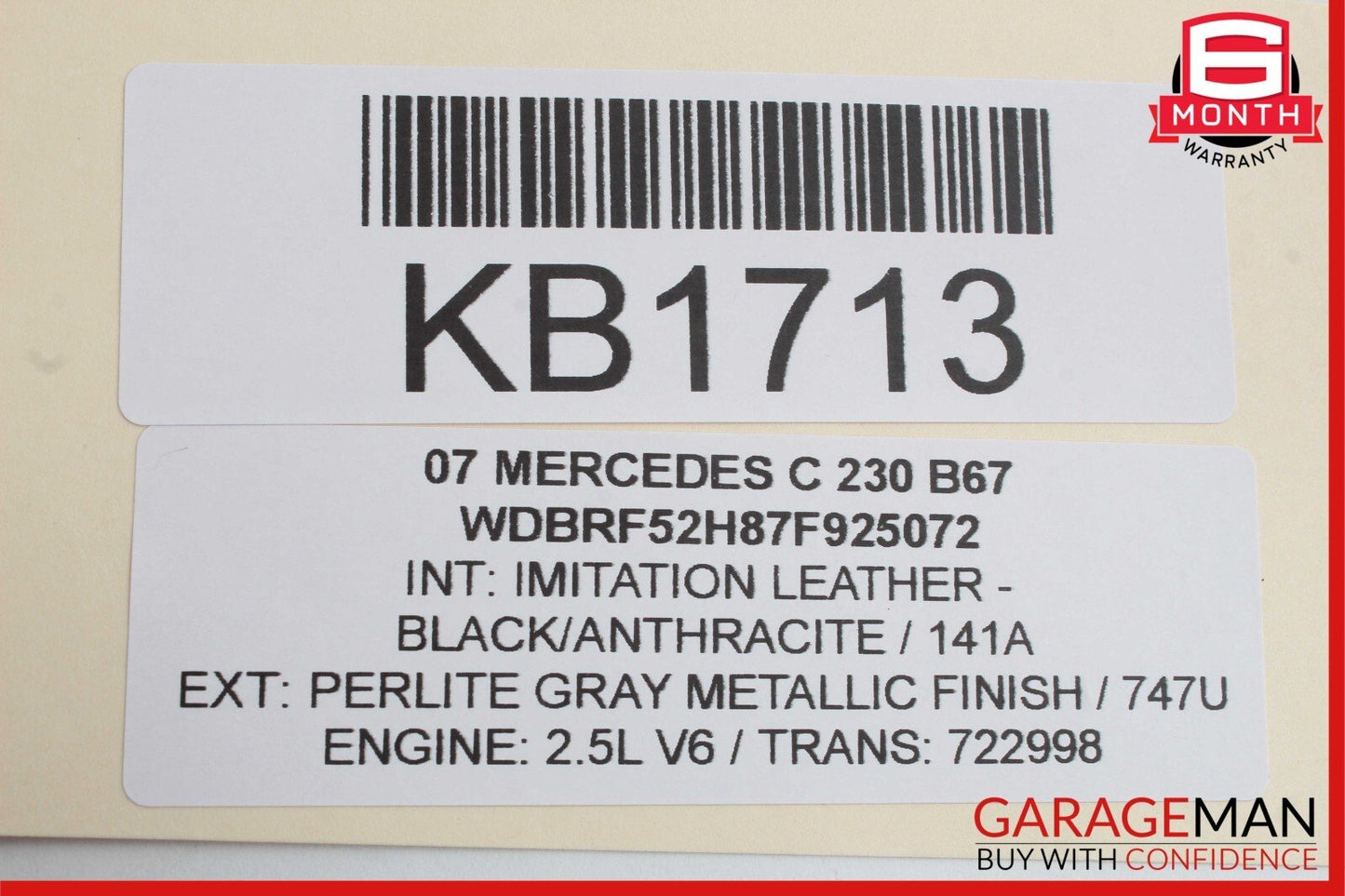 01-07 Mercedes W203 C230 Rear View Interior Upper Mirror Assembly Grey OEM