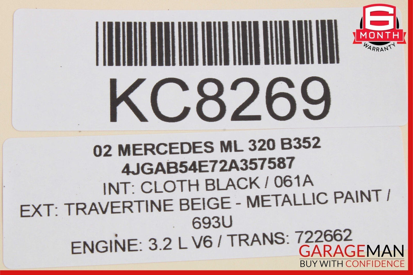 02-05 Mercedes W163 ML320 ML350 ML500 Sunvisor Shade Cover Front Right OEM