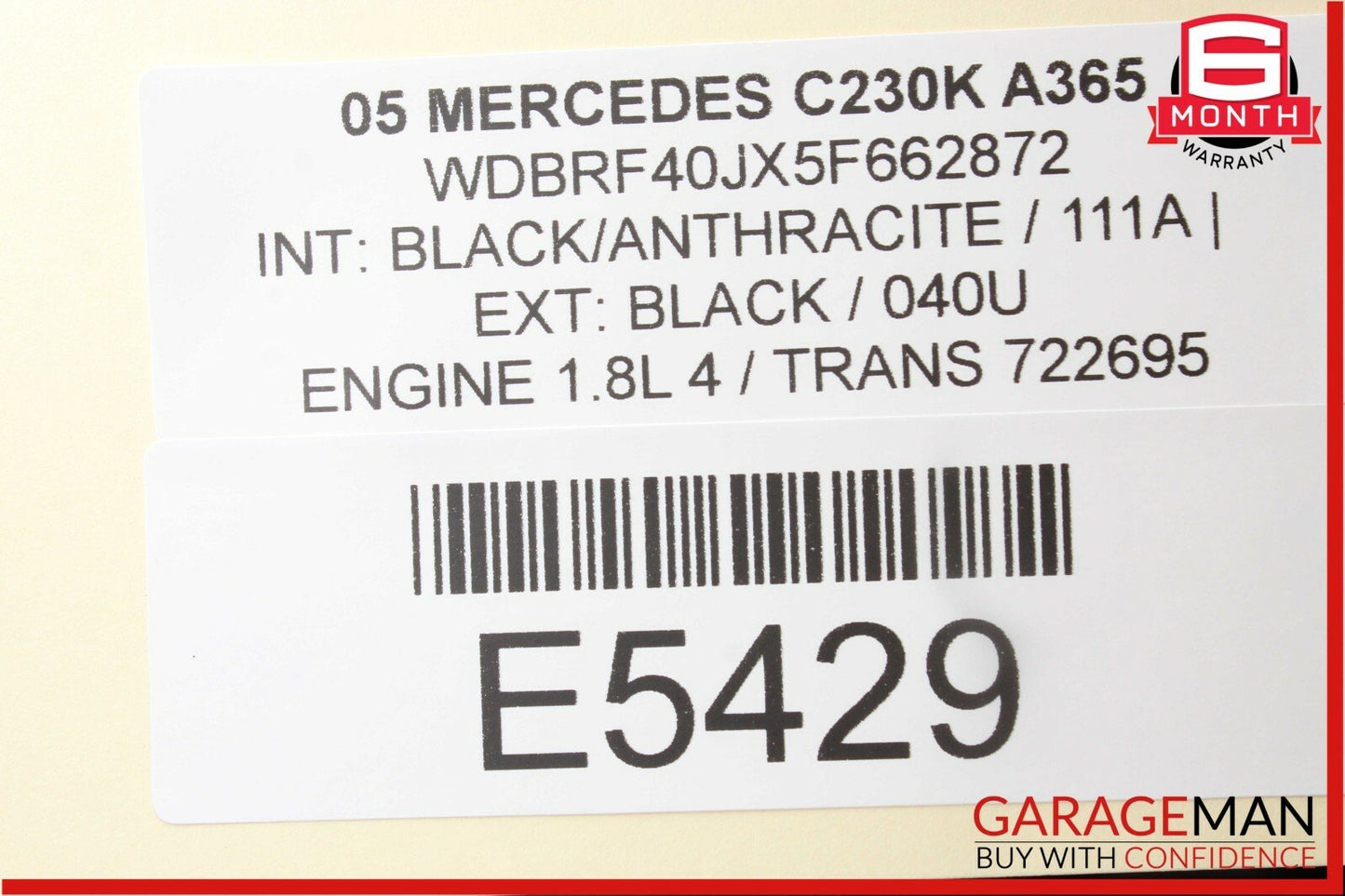 01-09 Mercedes W203 C230 C320 CLK320 Interior Top Upper Rear View Mirror Grey