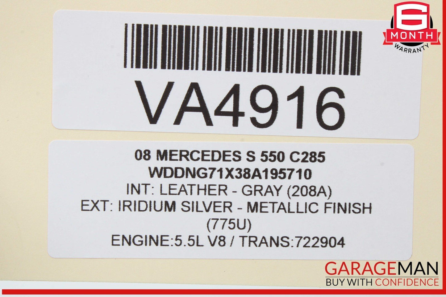 07-09 Mercedes W221 S550 S450 S63 AMG Interior Rear View Mirror Cover Assy OEM