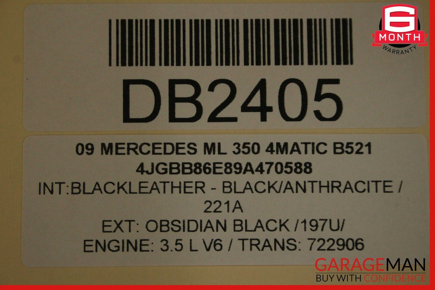 09-13 Mercedes W164 ML350 R350 Front Right Side Bottom Lower Seat Cushion Black