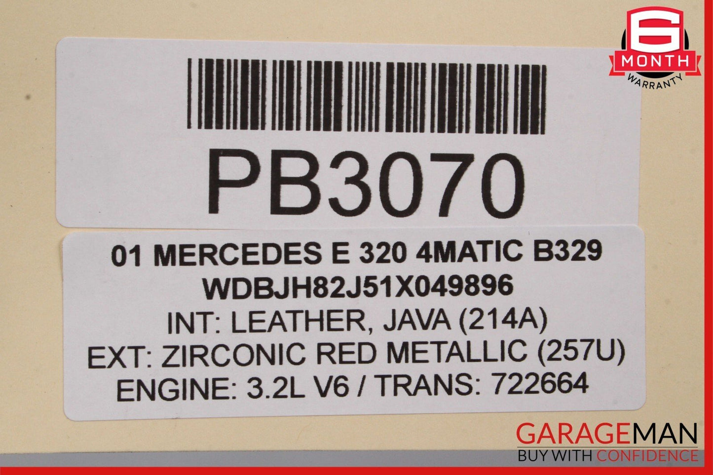 96-03 Mercedes W210 E320 Rear Left Side Interior Door Trim Panel Leather Java