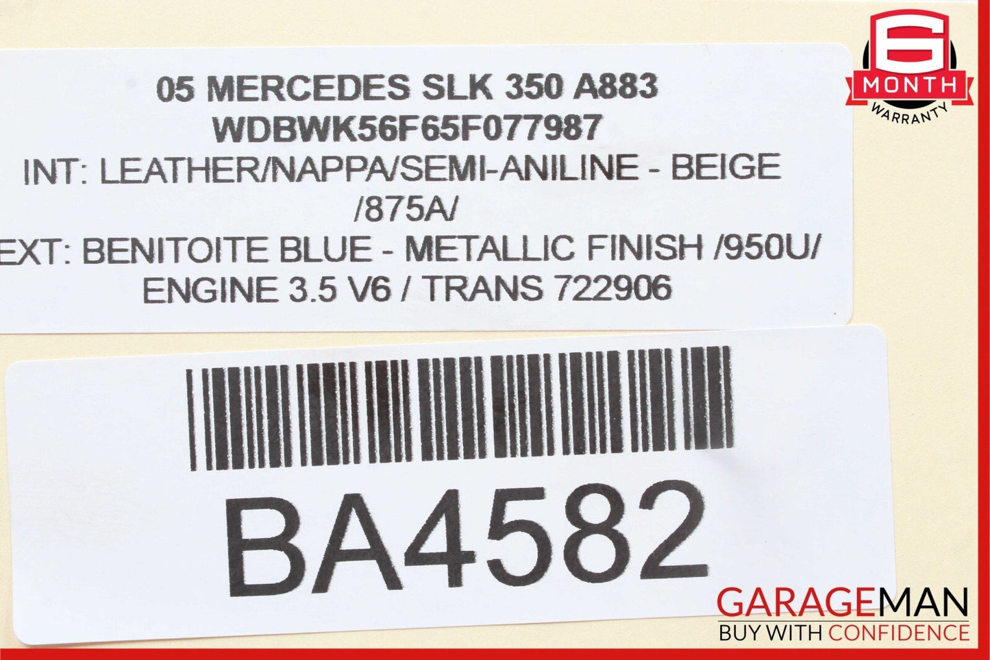 05-11 Mercedes R171 SLK280 Rear Right Side Convertible Top Trunk Lid Cylinder