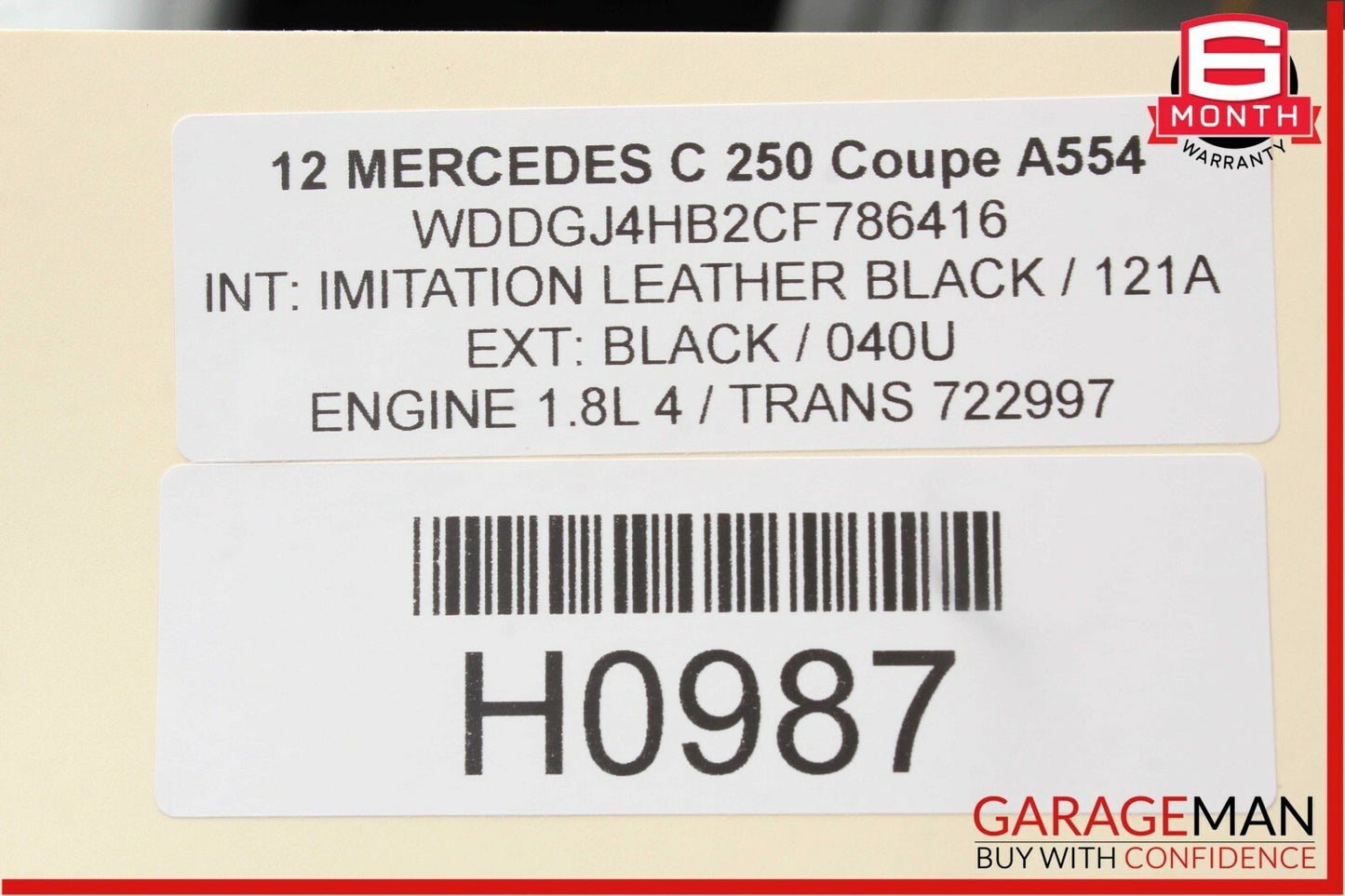 12-14 Mercedes W204 C250 Coupe Rear Right Side Seat Bolster Cushion Cover Pad