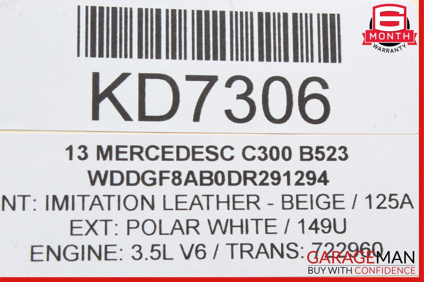 12-14 Mercedes W204 C300 C350 Sedan Right Side Exterior Door Handle White