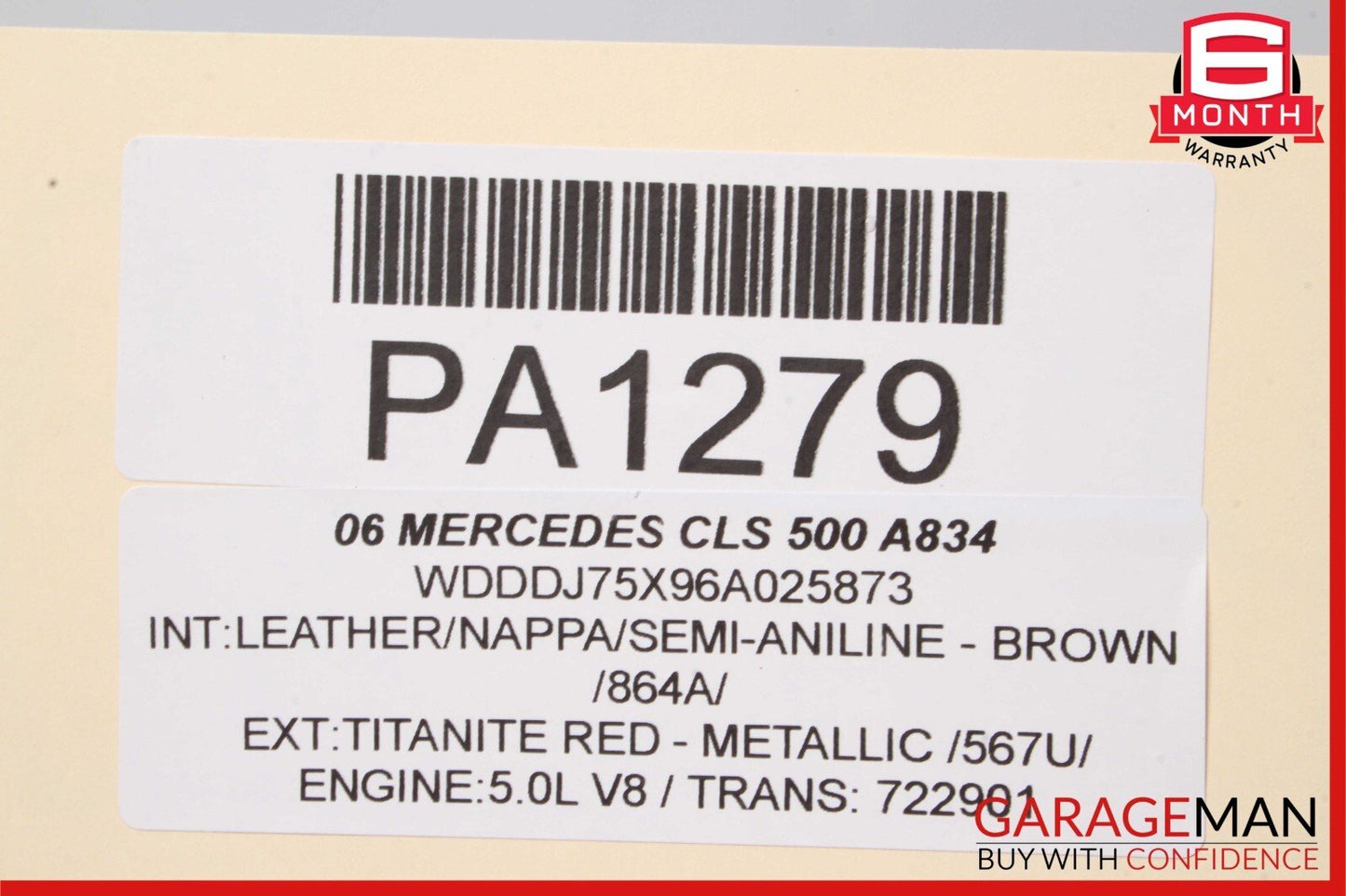 06-11 Mercedes W219 CLS500 Rear Right Side Lower Bottom Seat Cushion Brown