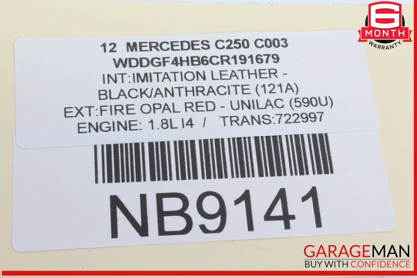12-17 Mercedes W204 C250 C300 E350 Top Upper Interior Rear View Mirror Black OEM