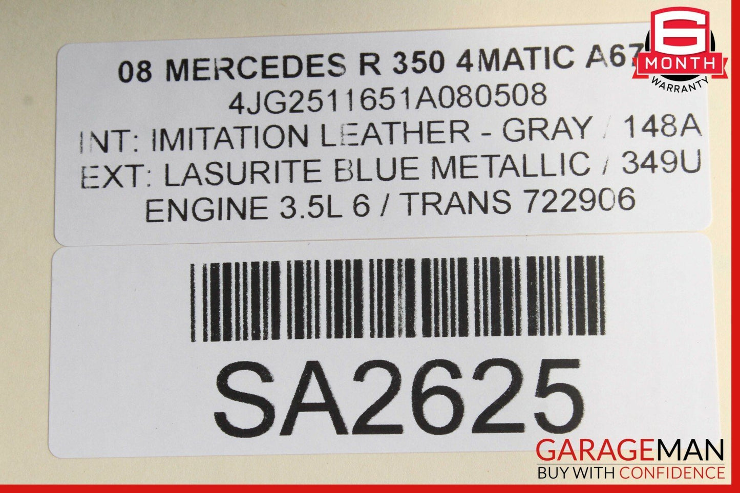 06-10 Mercedes W251 R350 Front Right Side Top Upper Seat Cushion Leather Gray