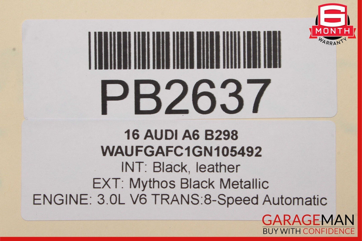 12-18 Audi A6 Front Right Passenger Side Exterior Door Shell Frame Panel Black