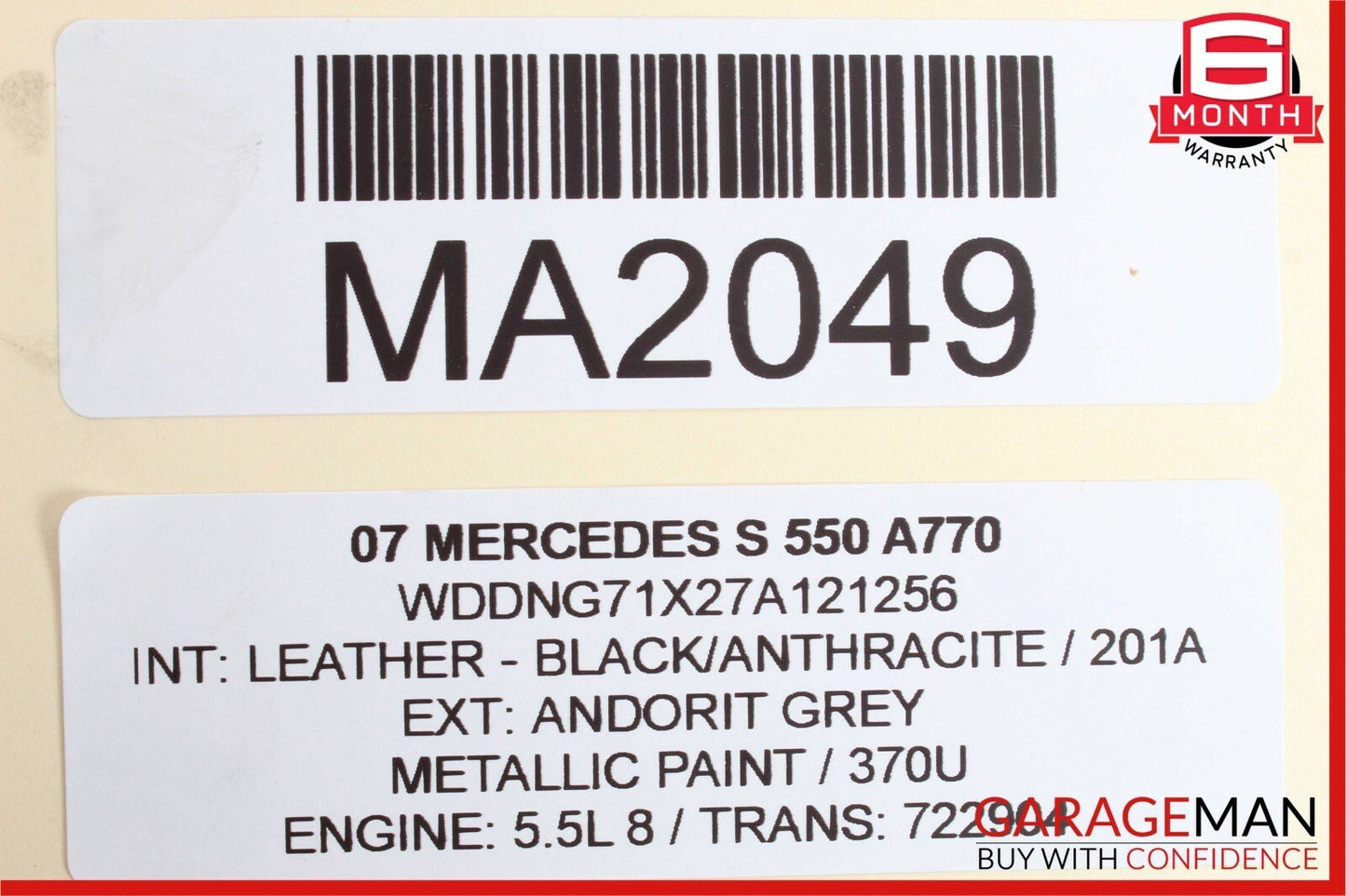 07-09 Mercedes W221 S550 Front Right Passenger Side Mirror Door Rear View Grey