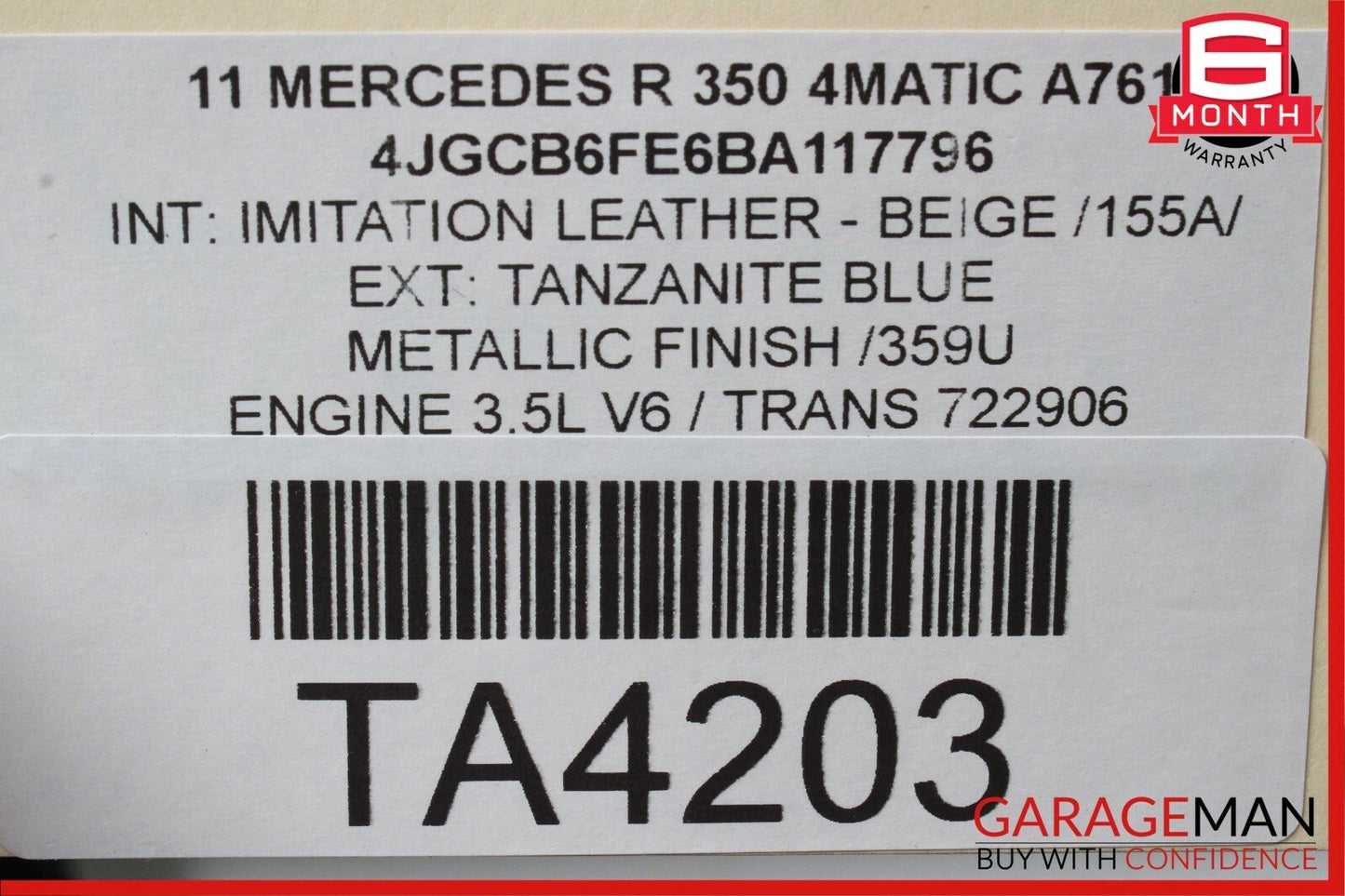 2006-2012 Mercedes-Benz R350 Left Rear Door Shell OEM