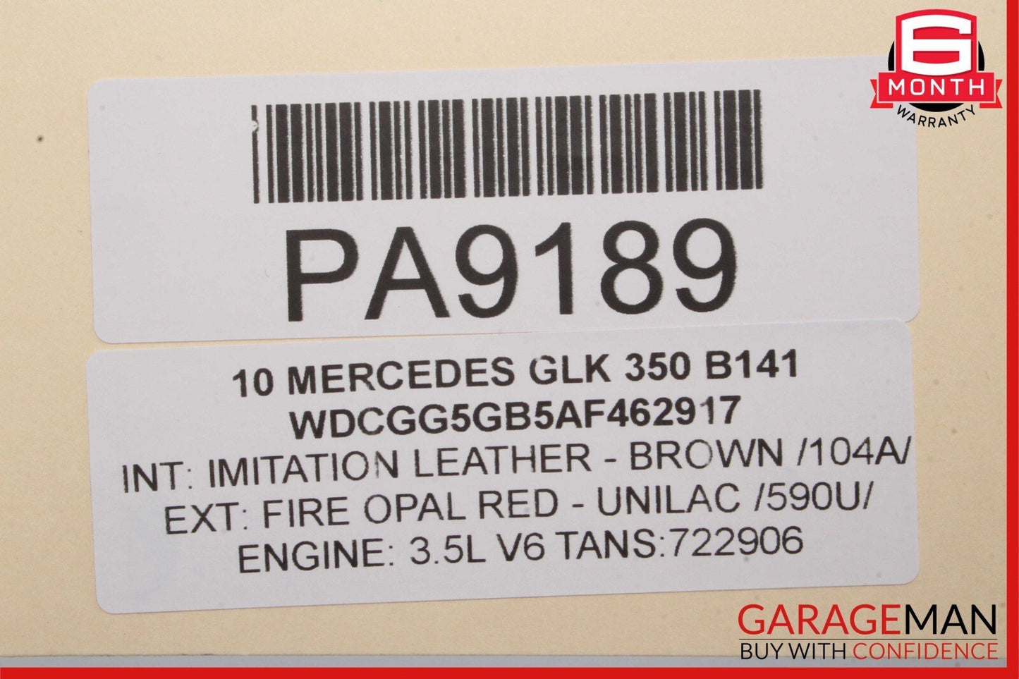 10-15 Mercedes X204 GLK350 Rear Right Passenger Side Interior Door Panel Brown