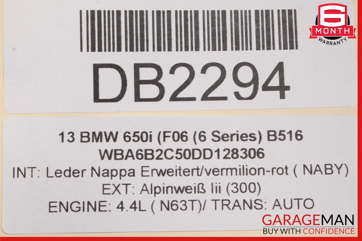13-19 BMW 650i F06 Rear Left Driver Side Door Exterior Shell White OEM