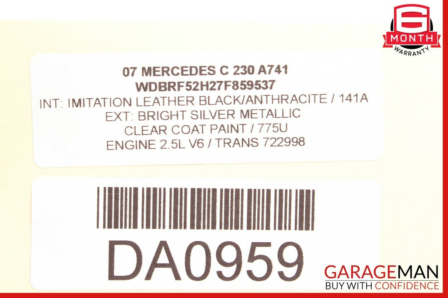 01-07 Mercedes W203 C230 C320 C55 AMG Rear Right Door Lock Latch Actuator OEM
