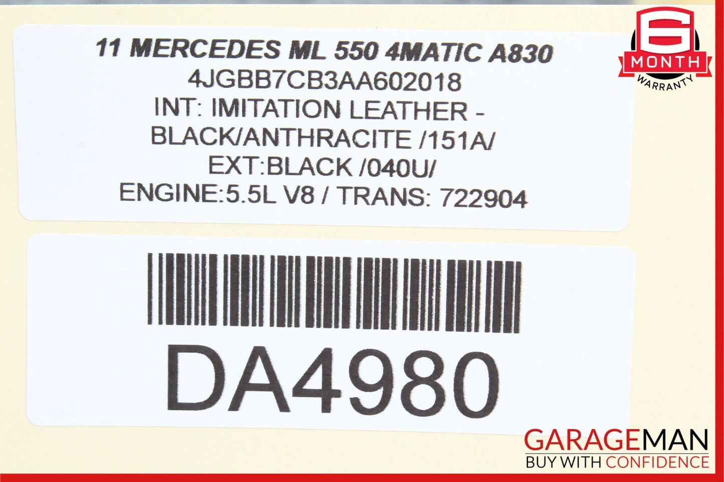 09-13 Mercedes W164 ML550 R350 Front Left Side Upper Seat Cushion Black OEM