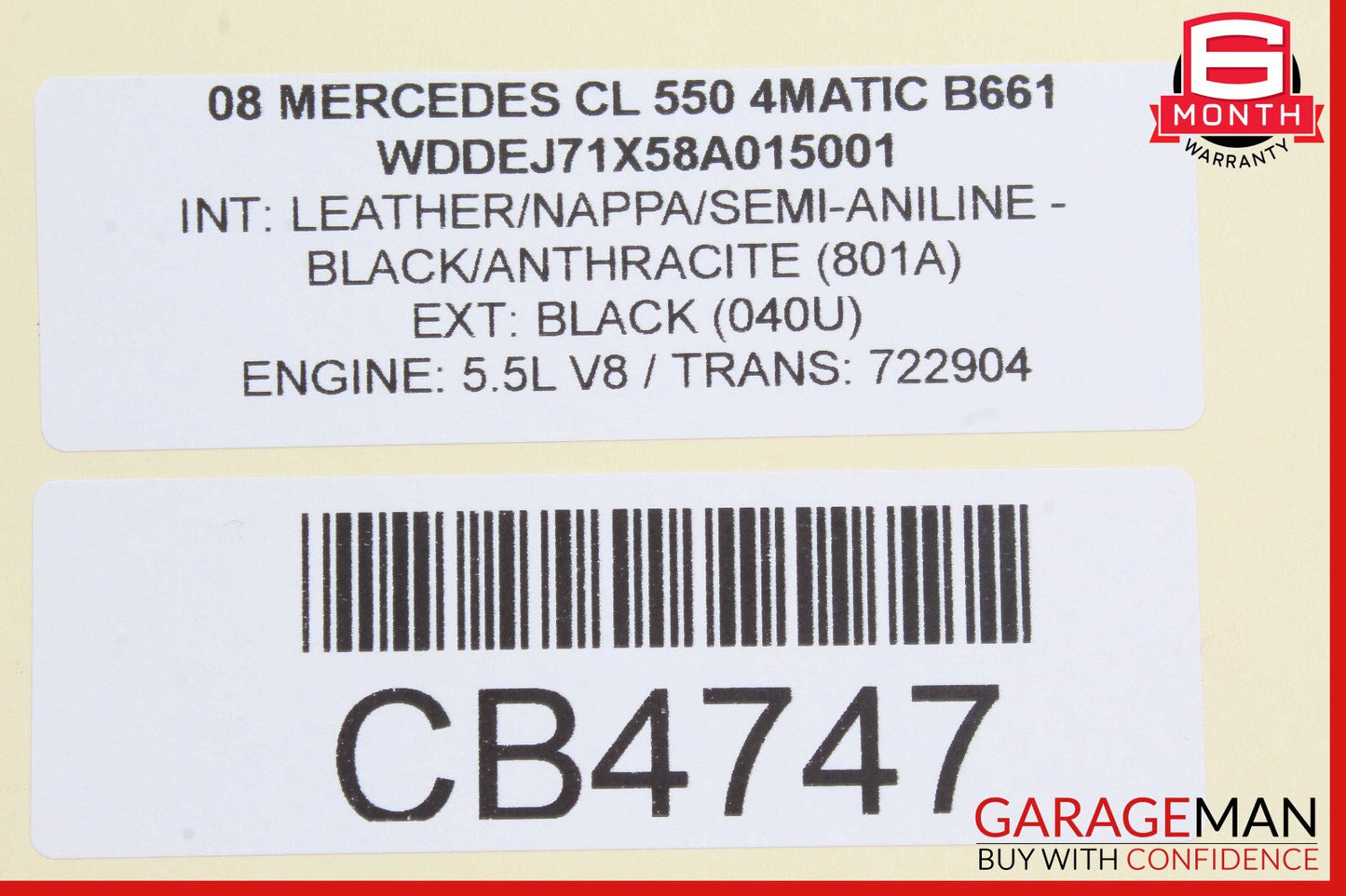 07-10 Mercedes W216 CL550 CL600 CL63 AMG Interior Rear View Mirror Gray OEM