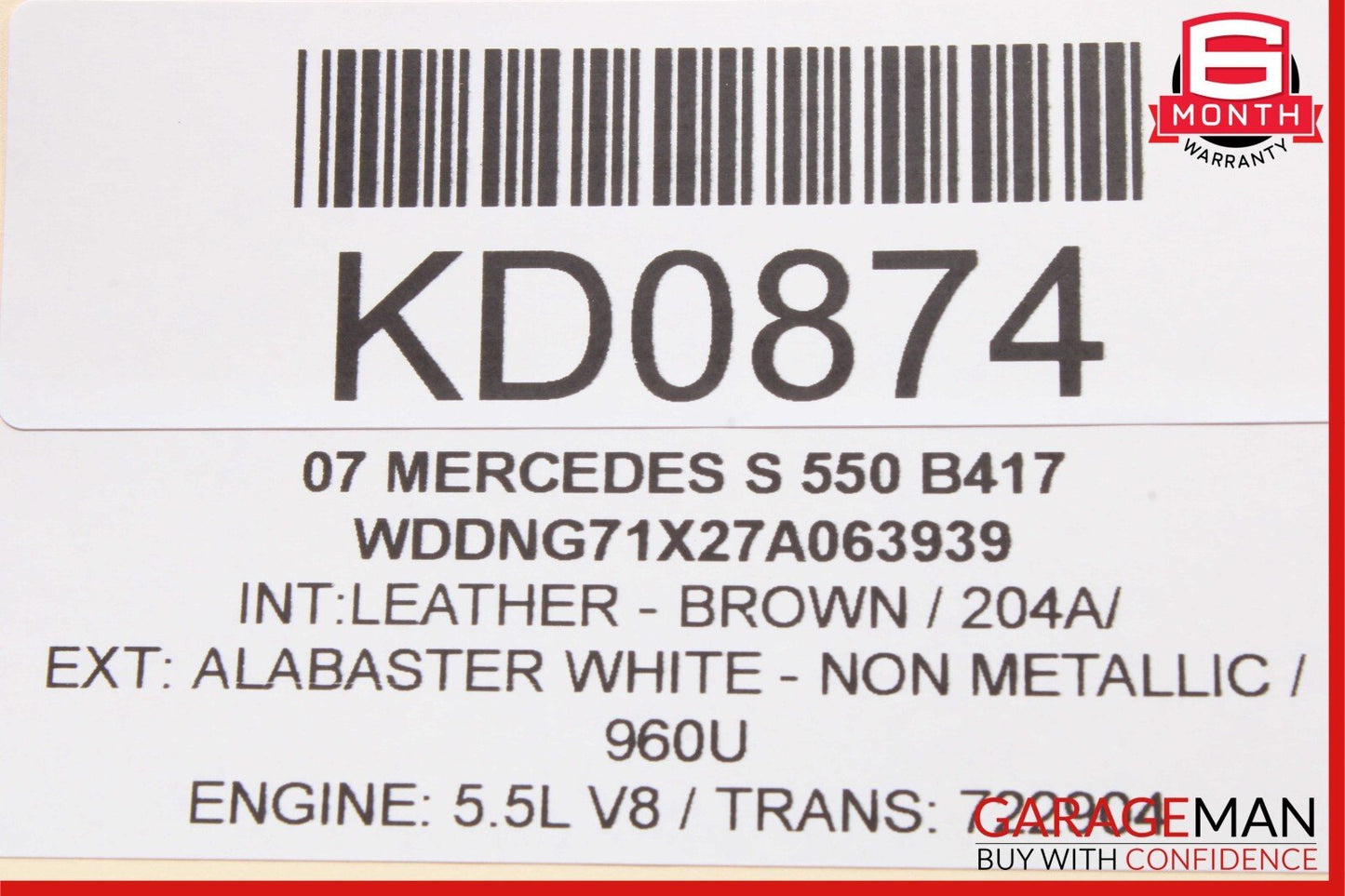 07-13 Mercedes W221 S550 S600 S63 AMG Rear Right Side Exterior Door Handle White