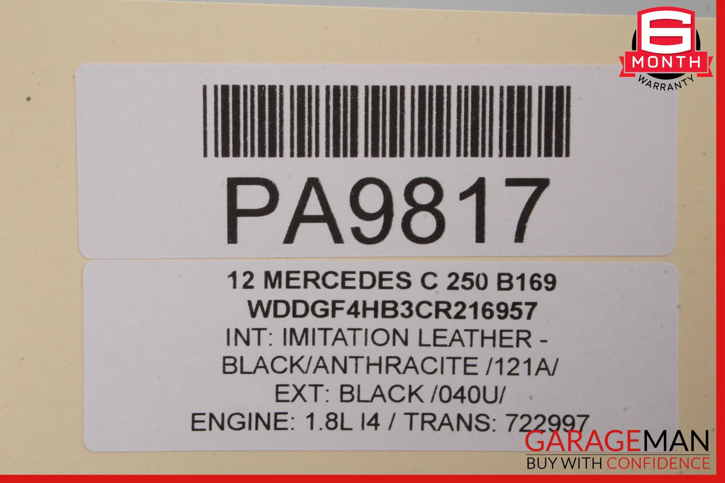 08-14 Mercedes W204 C250 Top Upper Seat Cushion Front Right Side Black OEM