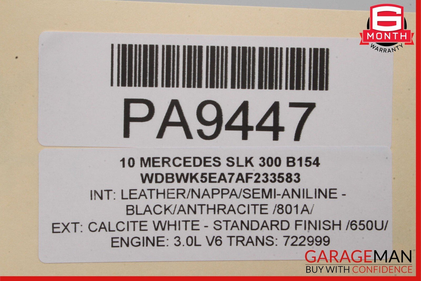 05-11 Mercedes R171 SLK300 SLK55 Convertible Hard Top Roof Folding Panel White